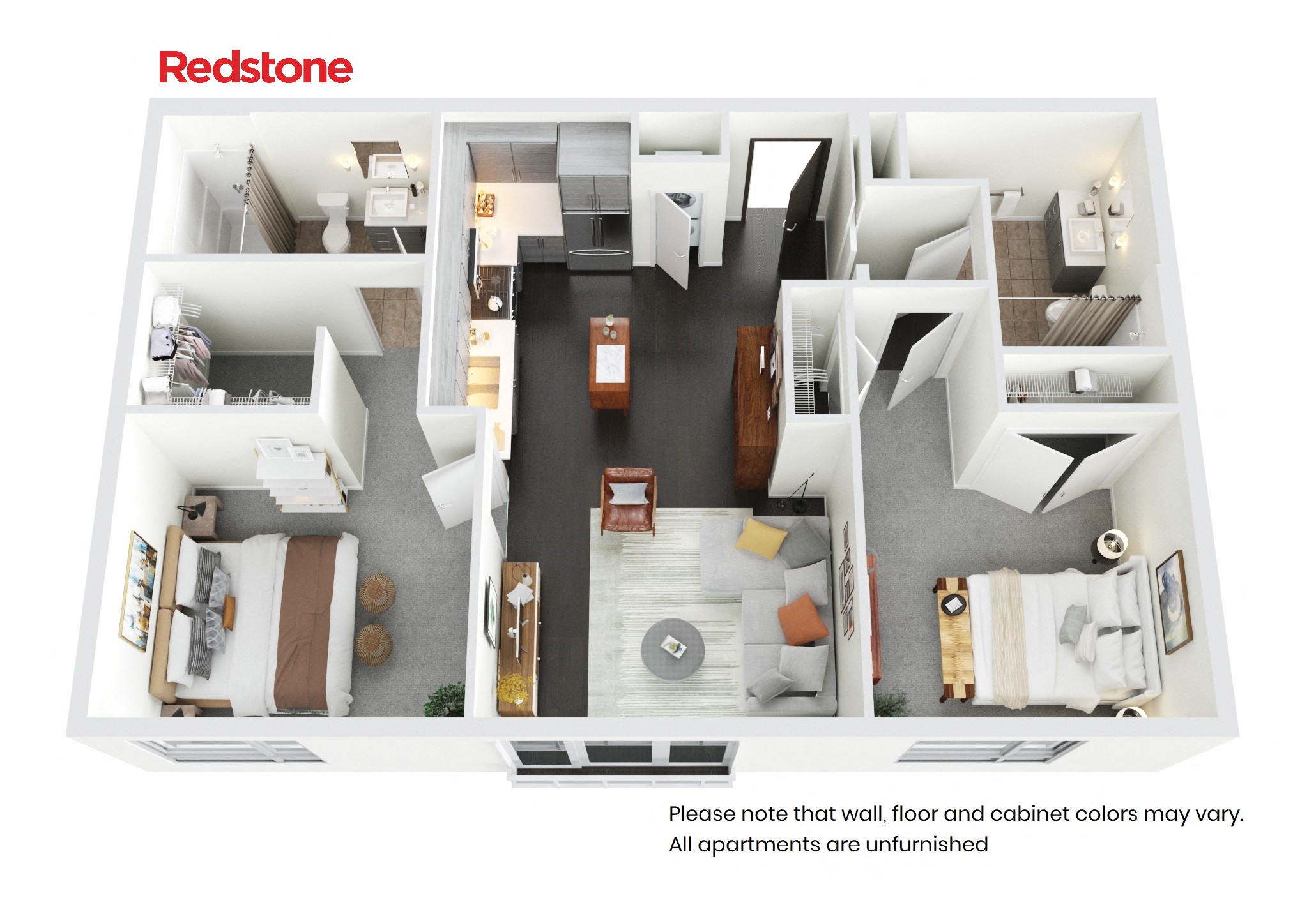 Floor plan for 2 beds, 2 baths